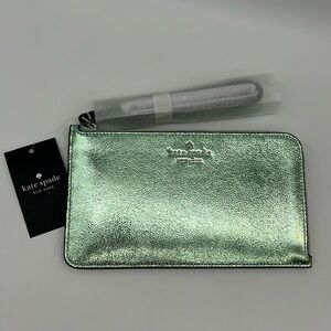 Kate Spade Lucy Metallic Medium L-zip Wristlet Seawater